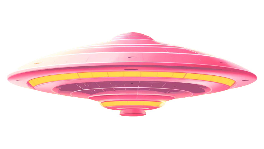 a flying ufo with pink and yellow motifs