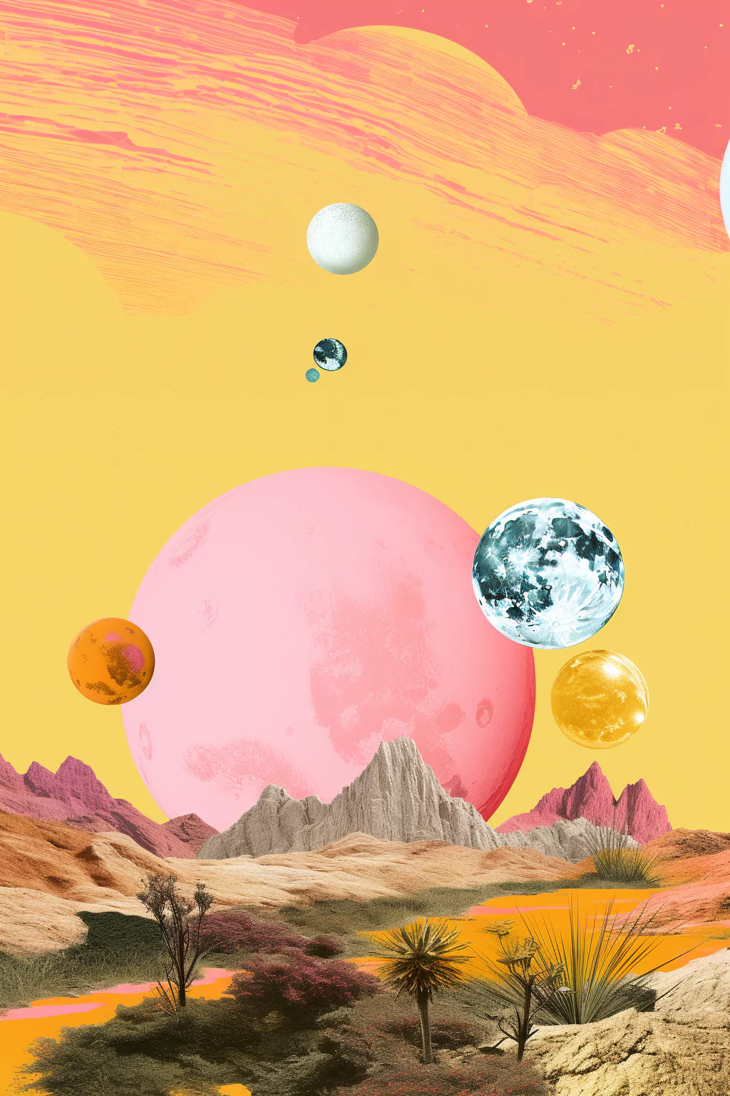 a landscape with planets in the sky